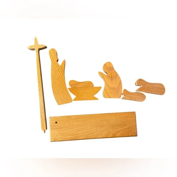Nativity Oak Wood 8 Pieces Beautiful & Simple Solid oak  Wood hand made - Picture 2 of 15